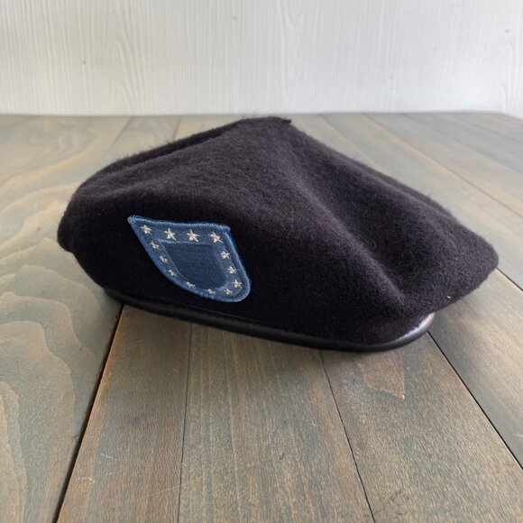Vintage Wool Army Military Beret Black Hat Cap - Size 7 3/8 (HT1) - Picture 1 of 6